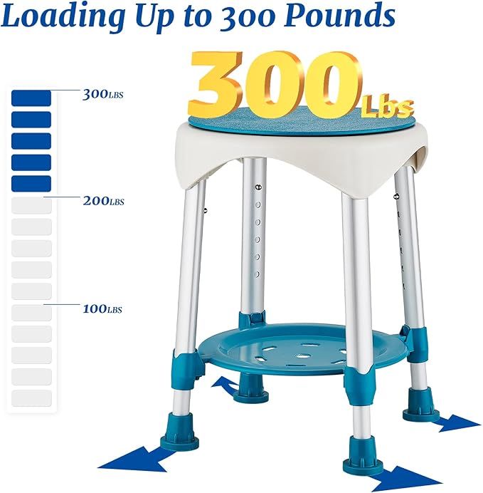 Shower Stool Chair for Inside Shower, Small Corner Plastic Stool for Shower 300 Lb,360° Swivel Bath Shower Seat for Seniors Adults Sitting, Adjustable Bathtub Stool with Storage Tray