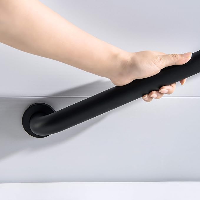 KIBI 36 Inch Stainless Steel Bathroom Safety Grab Bar | Curved Shaped Grab Bar for Bathtubs and Showers, Shower Safety Grab Bars for Seniors, Wall Mounted Anti-Slip Support (Matte Black, KGB1036)