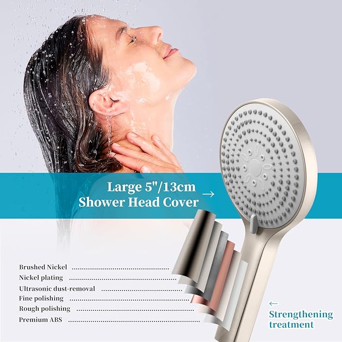 OFFO Handheld Shower Head, 6-Mode Brushed Nickel High Pressure Handheld Sprayer High Flow Large Powerful Boosting Handheld Showerhead for Low Water Pressure