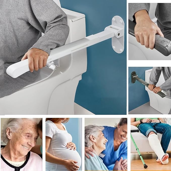 Toilet Grab Bars,Flip up Grab Bars for Bathroom,Folding Grab Bar,Safety Rail Wall Mounted,Non Slip Waterproof Handicap Bars.for Elderly Disabled and Pregnant (White,with Indicators)