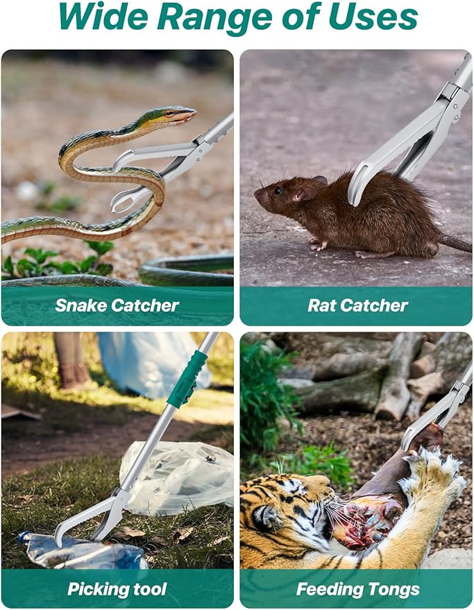 69" Snake Grabber Tool – Heavy Duty Locking Reptile Tongs for Rattlesnakes, Long Reach Folding Snake Catcher for Outdoor, Garden, and Emergency Use