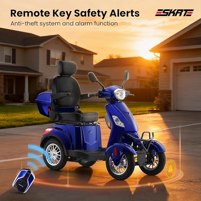 Super Large Electric 4 Wheel Mobility Scooters, Heavy Duty 800W Wheelchair Device, 25 Miles Long Range, All Terrain Mobility Scooter，Speed Adjust, Remote Key,Receive Ready to Ride (Blue)