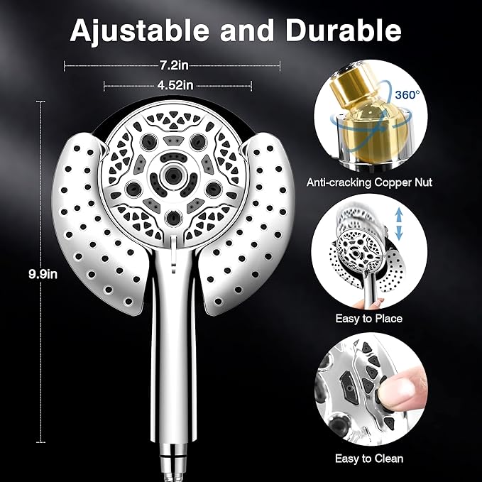 INAVAMZ Shower Heads with Handheld Spray Combo: 7.2" Rain Shower Head & Handheld Shower Head 2-IN-1 Shower Head with 60" Rotatable Stainless Steel Hose, Shower Trim Systems