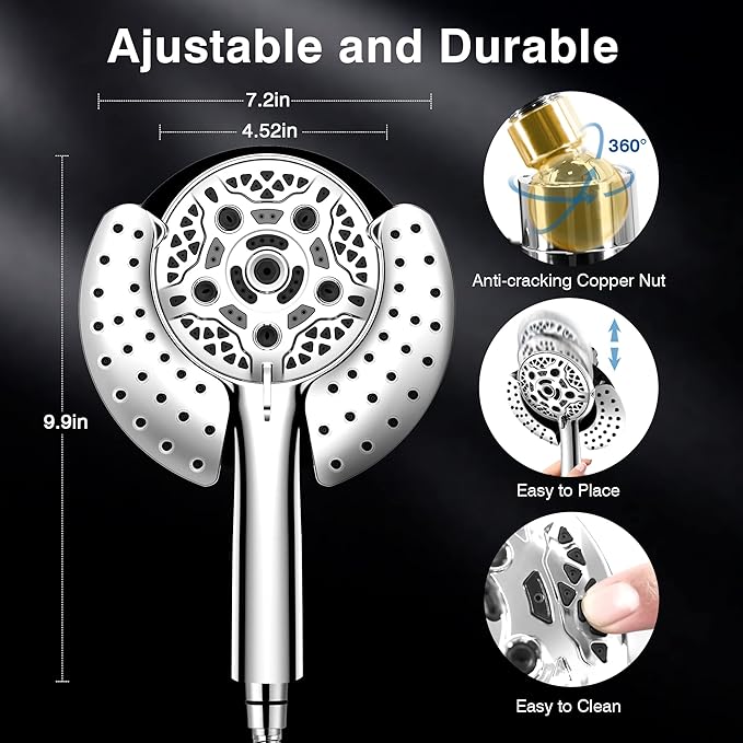 Shower Head with Handheld High Pressure: INAVAMZ Hand Held Shower Head & Rain Shower Head 2-IN-1 Shower Head with 59" Rotatable Stainless Steel Hose, Shower Trim Systems