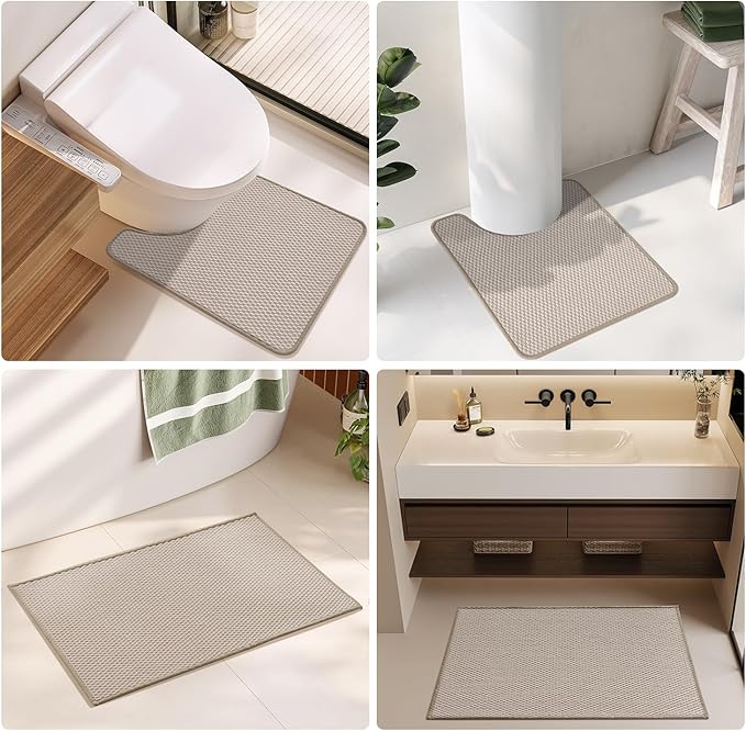 TYUU Large Bathroom Rugs Non Slip Washable Bath Rugs Super Absorbent Bathroom Rug Thin Quick Dry Low Pile Bath Mats, Beige 36"x60"