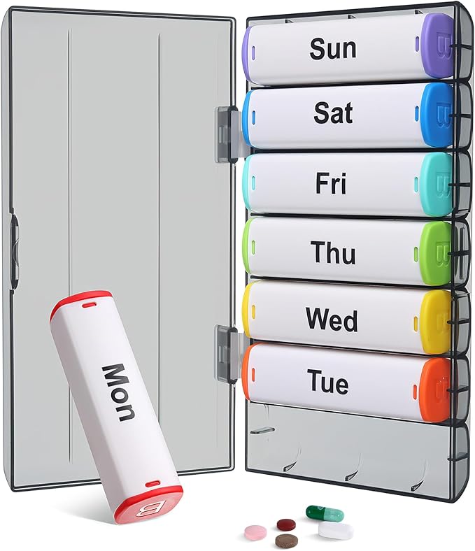 CAidRE Weekly Pill Organizer 2 Times a Day - 7 Day AM PM Pill Box Large Travel Pill Case, Daily Pill Container Dispenser for Vitamins, Supplements, Fish Oils, Medication Storage Pill Holder, White
