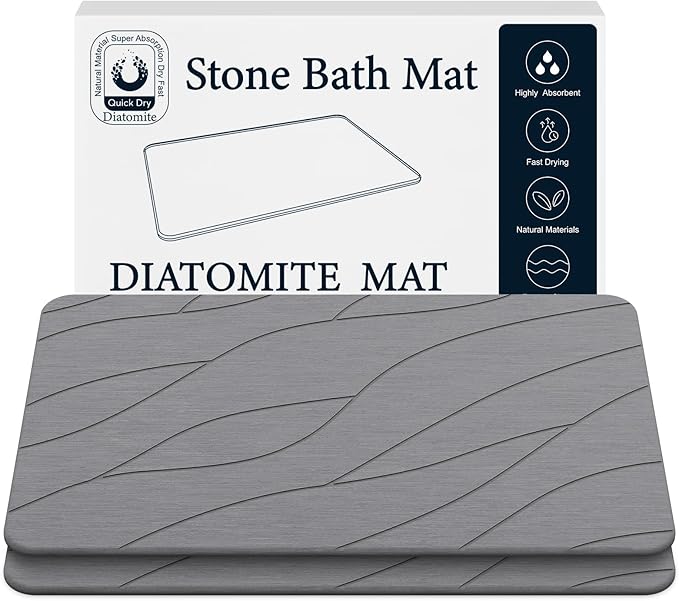 Closefriend Diatomite Stone Bath Mat - Fast Drying Bathroom Stone.Absorbent Quick Dry Diatomaceous Earth Bath MatNonslip (Dark Grey 2Pack)