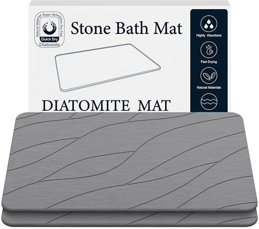 Closefriend Diatomite Stone Bath Mat - Fast Drying Bathroom Stone.Absorbent Quick Dry Diatomaceous Earth Bath MatNonslip (Dark Grey 2Pack)