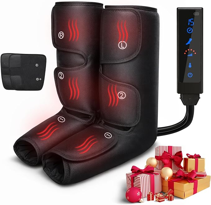 HomeCare Leg Massage with Heat, Electric Leg Massager for Calves and Feet with 4 Modes, 6 Intensity Levels, 3 Timer & LCD Display, Foot Massager for Women and Men at Home or Office