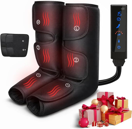 HomeCare Leg Massage with Heat, Electric Leg Massager for Calves and Feet with 4 Modes, 6 Intensity Levels, 3 Timer & LCD Display, Foot Massager for Women and Men at Home or Office