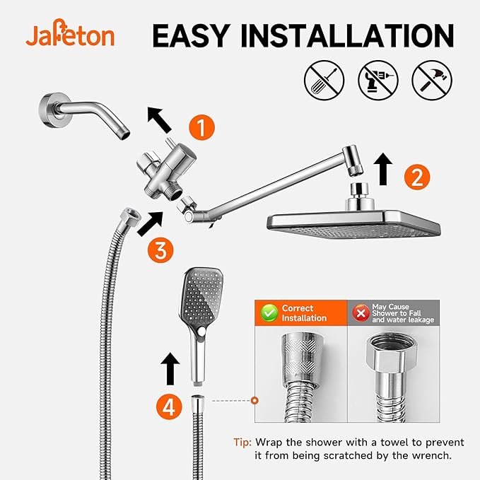 XXL 12.2" Rain Shower Head with Handheld Spray Combo, High Pressure Rainfall Shower Head, Height Adjustable Dual Shower Head, Luxury Waterfall Showerhead Bathroom
