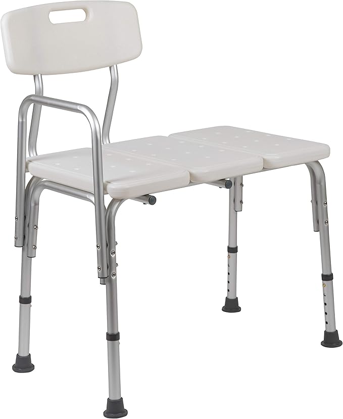 Flash Furniture HERCULES Series 300 Lb. Capacity Adjustable White Bath & Shower Transfer Bench with Back and Side Arm