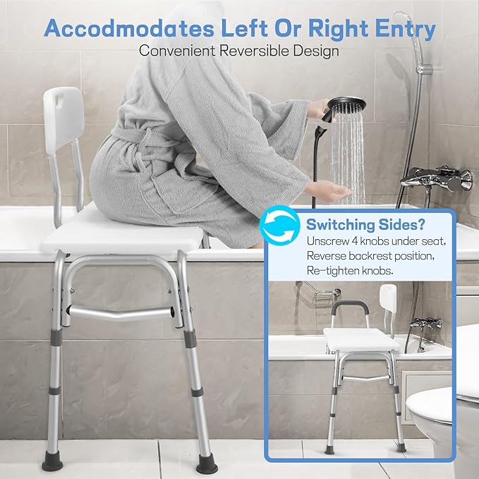 500lb Heavy Duty Shower Bench, Tool-Free Tub Transfer Bench with Arms & Back, Height Adjustable Handicap Shower Seat, Non-Slip Bath Safety Chair for Elderly & Surgery Recovery