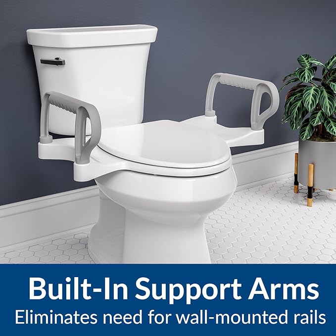 Bemis Assist Toilet Seat with Built-in Support Handles, Hinges Never Loosen, Fits Round and Elongated