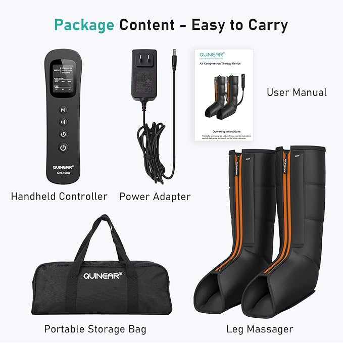 QUINEAR Leg Compression Massager, Calf Massager for Circulation and Pain Relief with 3 Modes and 3 Intensities,Compression Boots for Leg (no Heat)