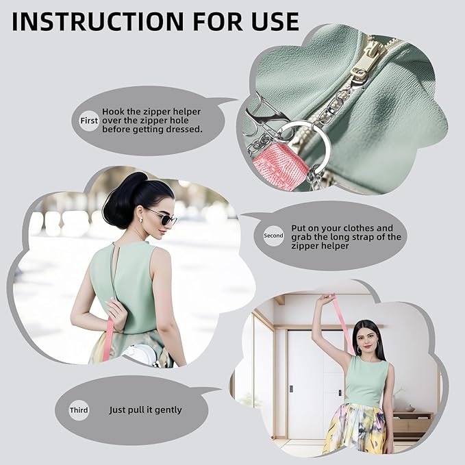 Lenporl Zipper Helper Pull for Dresses with 5 Hooks and Reinforced Design Zipper Helper with Detachable Clip Includes Bonus Metal Chain for Seniors and Pregnant Women