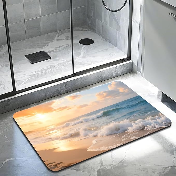 Quick Dry Bath Mat for Bathroom,Super Absorbent Beach Welcome Bath Rug Non-Slip Rubber Backing,Machine Washable Bathroom Floor Mat for Shower, Tub, Sink Area Sunrise 16x24
