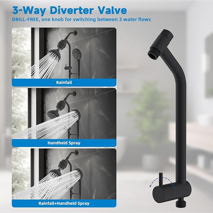 Filtered Shower Heads, All Metal Dual Shower Head with Easy Reach Handheld Spary Combo, 3-Way High Pressure 70 Modes Rainfall Showerhead, 71" Hose, Shower Bracket, 20 Stage Shower Filter, Matte Black