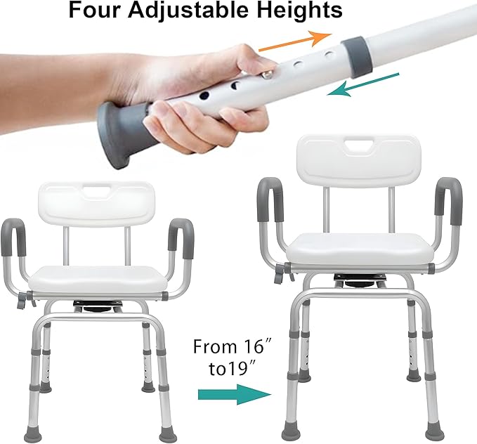 PETKABOO 360 Degree Shower Chair Swivel,Portable Seat with Armrests and Back, Adjustable Height Seat for Bathtub (Small Swivel Seat)