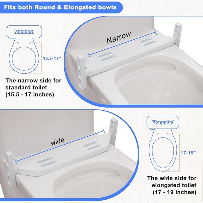 5.5 inches Raised Toilet Seat with Handles, Adjustable Height, Toilet Seat Risers for Seniors, Slip-Resistant, Supports 300lbs, Elevated Toilet Seats, Screw Lock, White