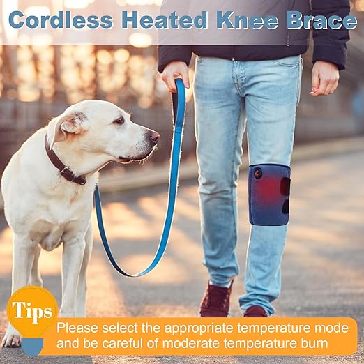 Heated Knee Brace, Cordless Knee Heating Pad for Arthritis, 3 Temperature Modes Knee Warmer, 3000mAh Battery Operated Knee Wrap for Men Women Seniors, Blue(Single)