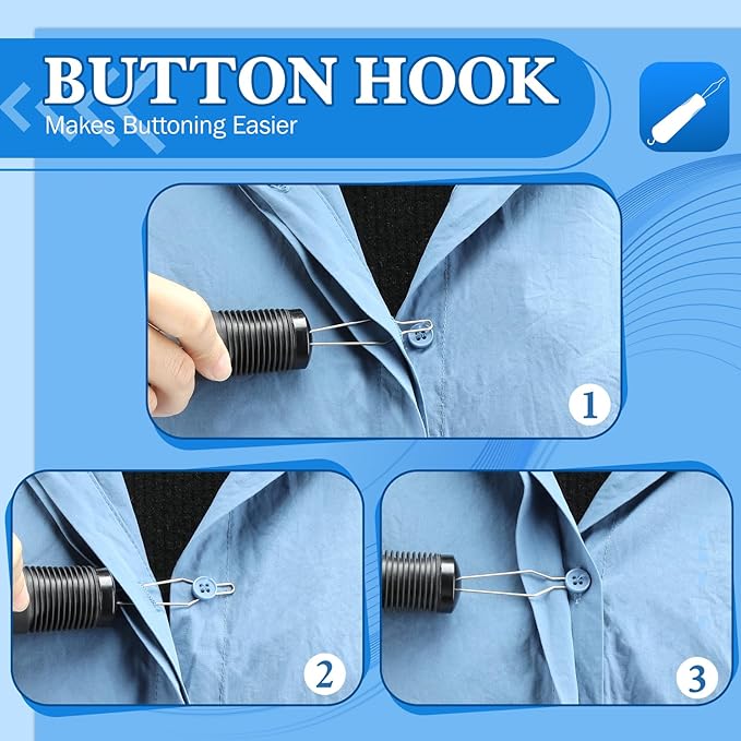 NINEMAX Button Hook Assist Tool with Zipper Pull for Seniors, One Hand Button Fastener Puller Helper for Shirt Wedding Dress, Dressing Aid for Elderly, Arthritis, Parkinson's (1 Pack)
