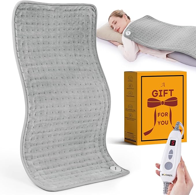 WOOMER Extra Large Heating Pad, 17"x33" XL Heating Pad, Heat Pad with Multi-Color Option, Moist Heat Therapy Feature, Auto Shut-Off, Power Cords Storage Belt