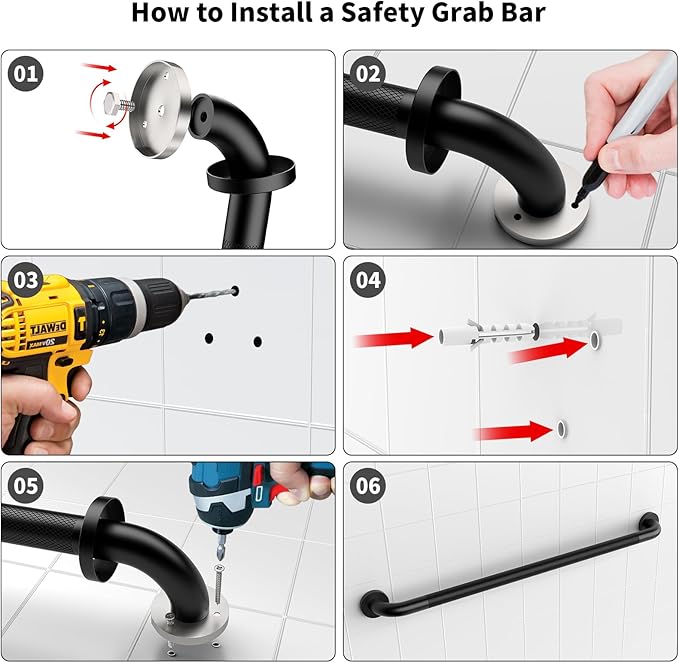 Matte Black Grab Bar 36 Inch, iHansee Anti-Slip Bathroom Grab Bar w/Knurled Texture Grip, Stainless Steel Safety Handrail for Toilet Bathtub, Wall-Mount Shower Handle Handicap Bars for Senior Elderly