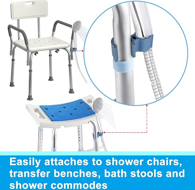 Aliseniors 2 Pack Shower Head Holder Attachment for Shower Chair, Hand Shower Holder Fit for Bath Seat, Transfer Bench, Bath Stool, Shower Commode, Universal Fit, Shower Aids, Shower Accessories