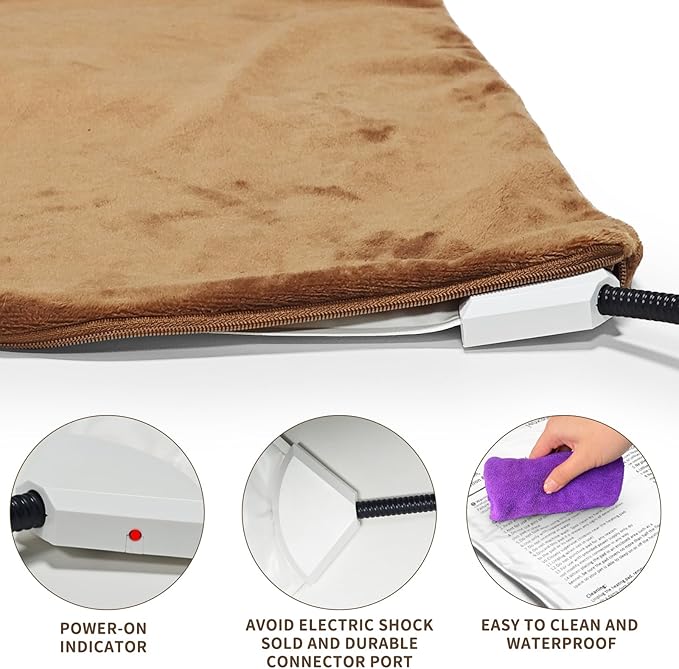 NAMOTEK Pet Heating Pad, Waterproof Heated Mat with Chew Resistant Cord Safe Electric Auto Constant Temperature Heating Pad for Dogs and Cats Indoor Warming Pad 19.7" x15.7"
