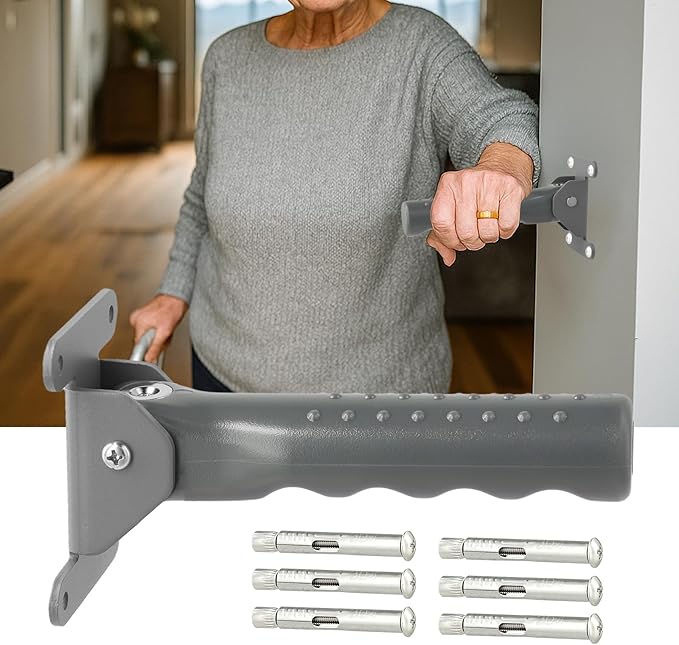 Flip Up Grab Bar for Doorway/Stairs Safety Assist Handles for Elderly Non-Slip Grip Bar Great for Seniors, Elderly, Disabled, Handicap and Injured People - Suitable for Solid Wall (Gray)
