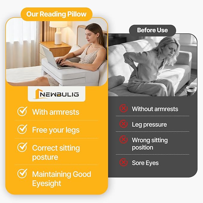 Reading Pillow Lap Desk with Storage Coaster, Adjustable Ergonomic Arm Rests for Laptop, Gaming, Reading, Working on Bed, Couch & Floor for Adults, Square, Grey
