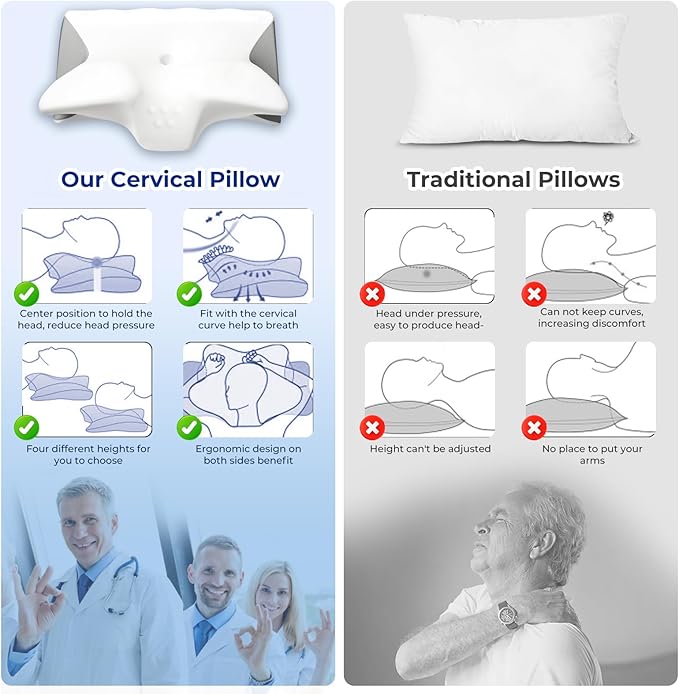 Cervical Pillow for Neck Pain Relief, Cooling Contour Memory Foam Pillows Support Odorless Ergonomic Neck Pillow Adjustable Orthopedic Bed Pillow for Side Back Stomach Sleeper with Pillowcase