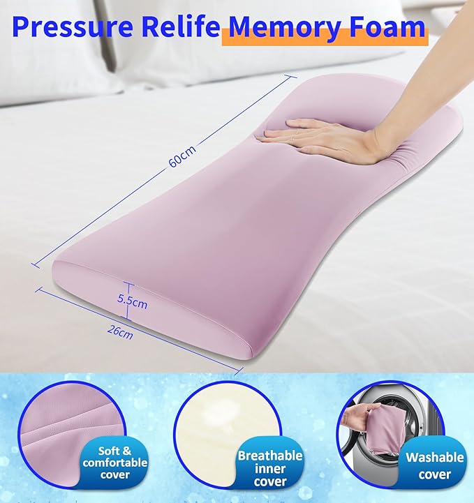 vamorry Lumbar Support Pillow for Bed – Memory Foam Waist Pillow with Cooling Cover for Comfortable Back Support – Bolster Pillow for Side, Back & Stomach Sleepers – for Bed, Sofa, Car