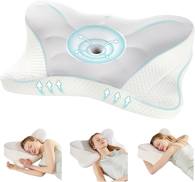 Cervical Neck Pillow, Memory Foam Pillow for Neck Pain Relief, Ergonomic Bed Pillow with Neck Support for Side, Back & Stomach Sleepers, King, Grey