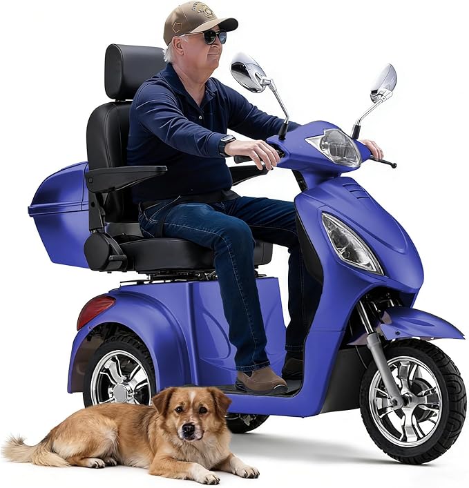 Super Large Electric 4 Wheel Mobility Scooters, Heavy Duty 800W Wheelchair Device, 25 Miles Long Range, All Terrain Mobility Scooter，Speed Adjust, Remote Key,Receive Ready to Ride (3 Wheel -Blue)