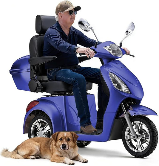 Super Large Electric 4 Wheel Mobility Scooters, Heavy Duty 800W Wheelchair Device, 25 Miles Long Range, All Terrain Mobility Scooter，Speed Adjust, Remote Key,Receive Ready to Ride (3 Wheel -Blue)