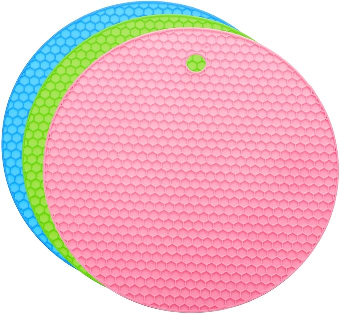 uxcell 3pcs Silicone Jar Opener Pads, 17.5cm/7" Texture Can Opener Multipurpose Round Bottle Lid Opener Non-Slip Coasters for Weak Hands Seniors Children, Pink, Blue, Green