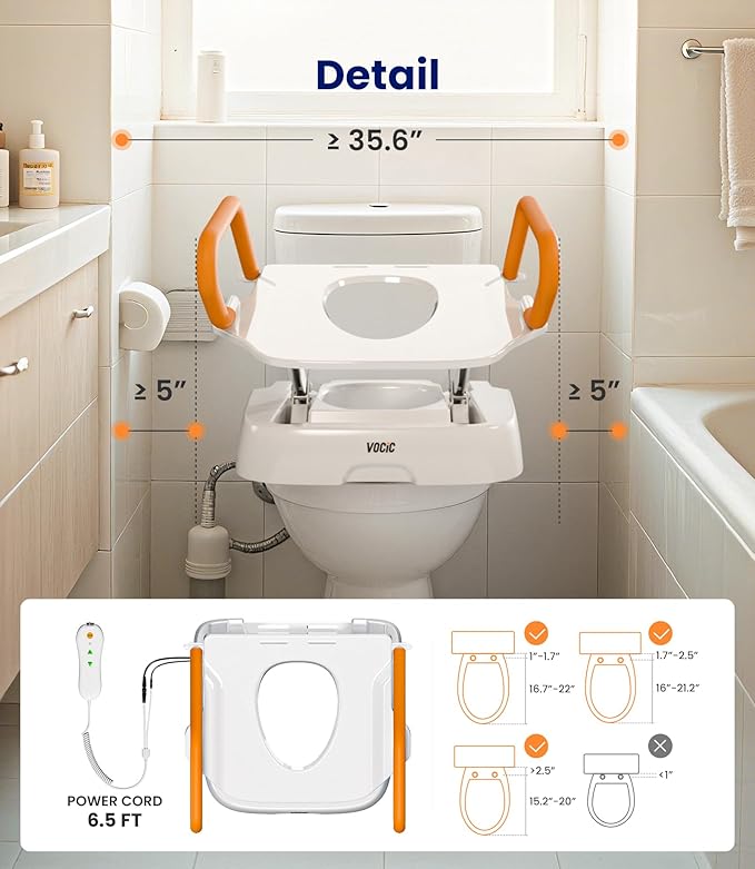 VOCIC Upgrade Electric Raised Toilet Seat, Rechargeable Powered Toilet Riser for Seniors, Elevated Toilet Seat with Handles, Toilet Lift Assist, Support to 330LBS, AX12 2.0