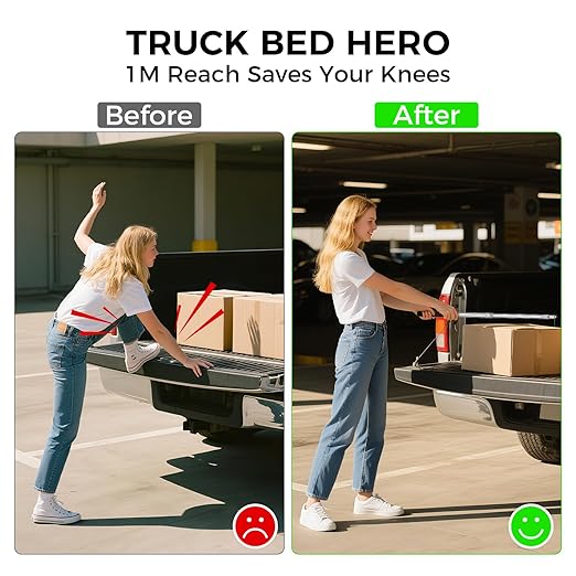 Bed Buddy Truck Tool – Adjustable 16-30 Inch Truck Cargo Grabber with Sturdy Steel Hook, Easy Install, Space-Saving Foldable Design, Perfect for Truck,RV, Boat & More (Curve Hook Set)