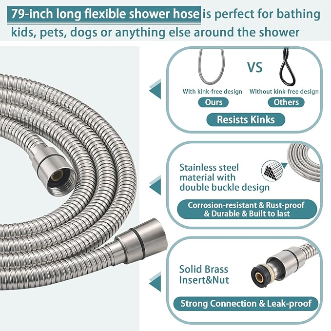Hand Shower with Slide Bar, High Pressure 10 Setting Handheld Shower Head, Adjustable Height 24" Slide Bar, Wall Supply Elbow and 6.6ft Extra Long Shower Hose - Brushed Nickel