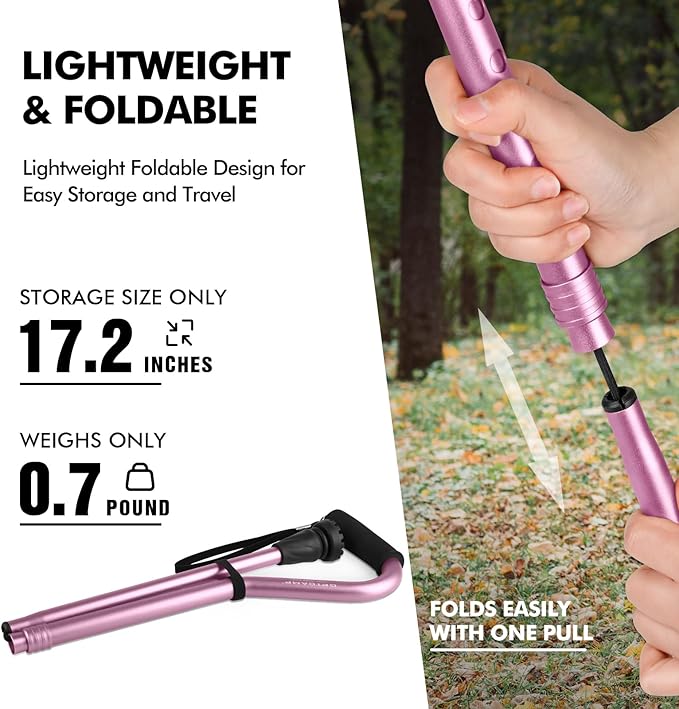 GPTCAMP Walking Cane and Walking Stick for Men Women,Lightweight Folding Canes with Offset Soft Cushioned Handle,Adjustable & Collapsible,Mobility & Leg Surgery Recovery