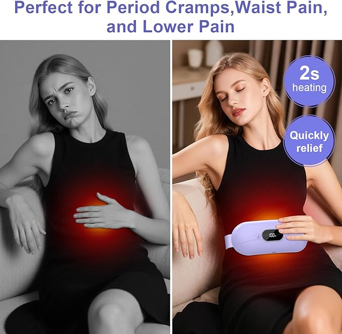 Portable Heating Pad for Period Cramps: New Cordless Menstrual Heating Pad with 3 Heat Levels and 3 Massage Modes, 3s Fast Heating Gift for Women and Girl Purple