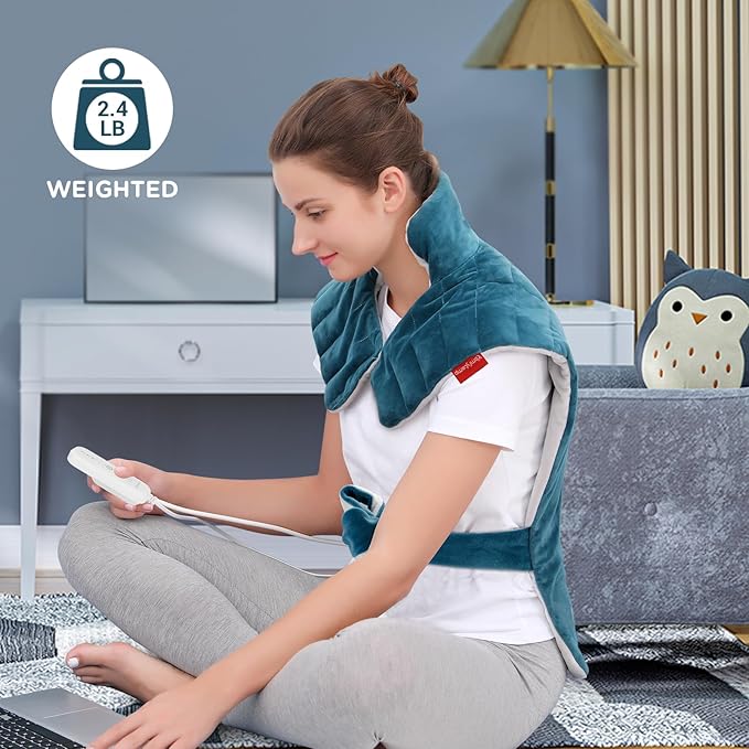 Comfytemp Heating Pad for Back, Neck Shoulder Weighted Design for Snug Fit, 22"x33" FSA Eligible Electric Wearable Throw, 2H Auto-Off, HSA Large Heated Wrap, Machine Washable