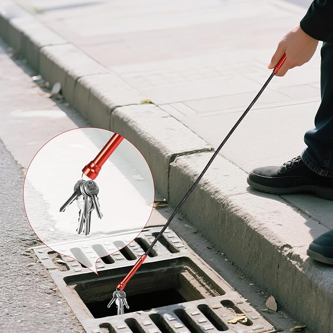 24" Magnetic Pickup Tool with 4-Claw Grabber, Flexible Retrieval Tool, Bendable Hose Reacher Pickup Sweeper, Flexible Long Handy Reaching Assist Tool for Litter Pick Home Sink Drain Grabber