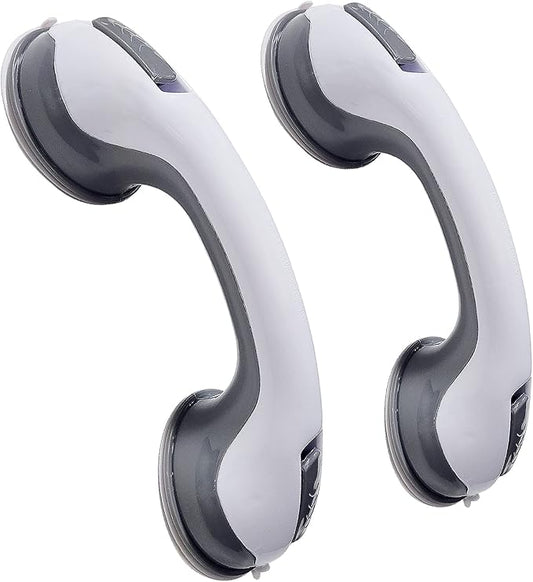 12'' Portable Grab Bars for Bathroom,Ultra Grip Dual Locking Shower Handles for Elderly,Safety Suction Grab Bars for Shower,Balance Assit Hand Rail Support,Injury,Senior,Kids(Gray, 12"-Pack of 2)