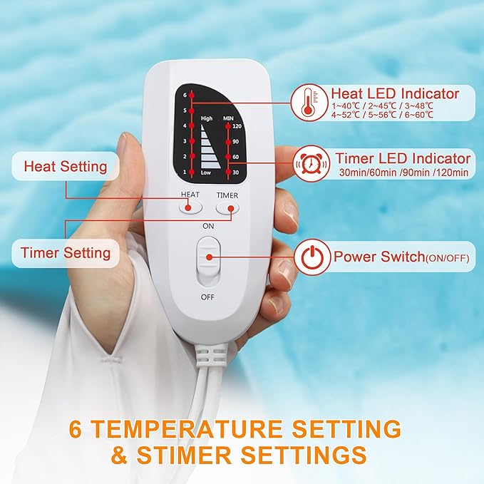 Deepsoon Heating Pad,Electric Heating Pads for Back,Neck,Moist Heating Pad for Abdomen Shoulder Knee Legs,Dry/Moist Heat&Auto Shut Off,Mother's Day Birthday for Men and Women,Light Blue,24x12 Inch