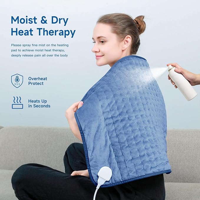 Electric Heating Pad for Neck and Shoulder and Back Muscle Pain Relief, 20"x24" Large Heating Pad 6 Heat Settings Heat pad Christma s Gifts for Men (Blue)