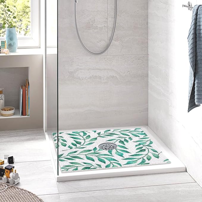 Square Shower Mat Non Slip: 36 x 36 Inch Extra Large Shower Mats with Drain Hole in Middle - PVC Loofah Anti Slip Shower Floor Matt for Inside Shower