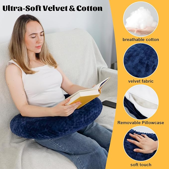 IFOYO Ergonomic Gaming Pillow for Lap, Blue U-Shaped Crochet Pillow for Lap Support, Soft Reading Pillows Provide Arms Legs Neck Support to Long Gaming Sessions, Crocheting, Reading, Working